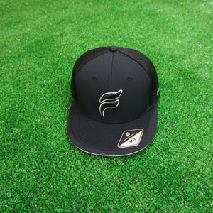 Black and White F Logo Outlined Flex-Fit Trucker Hat