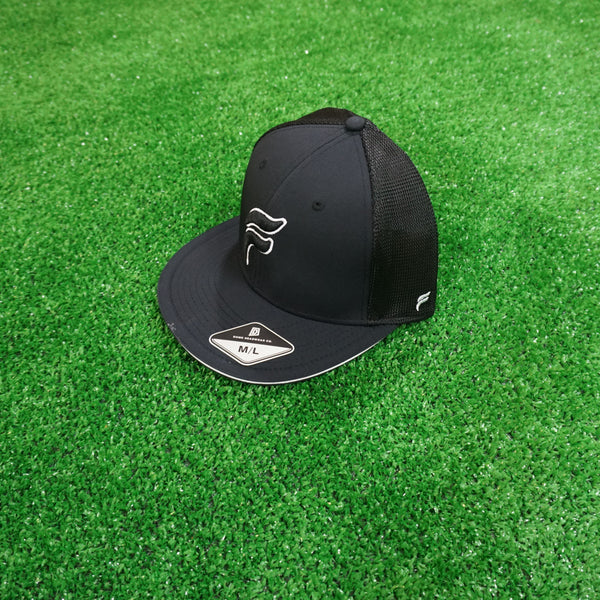 Black and White F Logo Outlined Flex-Fit Trucker Hat