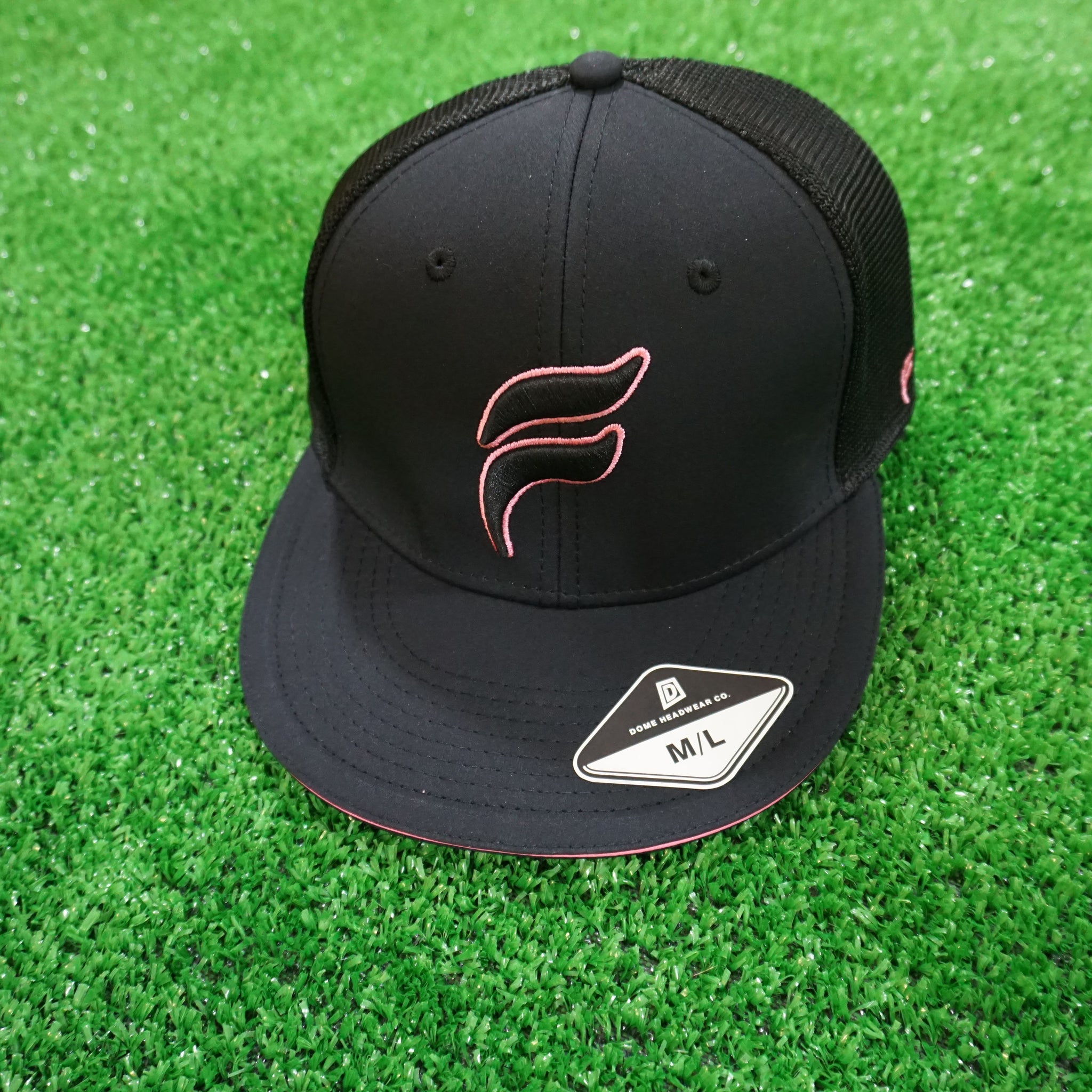 Black and Pink F Logo Outlined Flex-Fit Trucker Hat