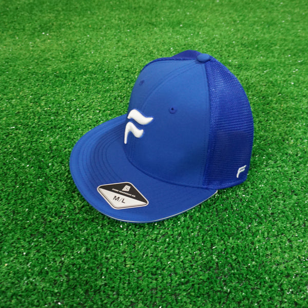 Blue and White F Logo Outlined Flex-Fit Trucker Hat