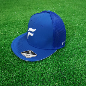 Blue and White F Logo Outlined Flex-Fit Trucker Hat