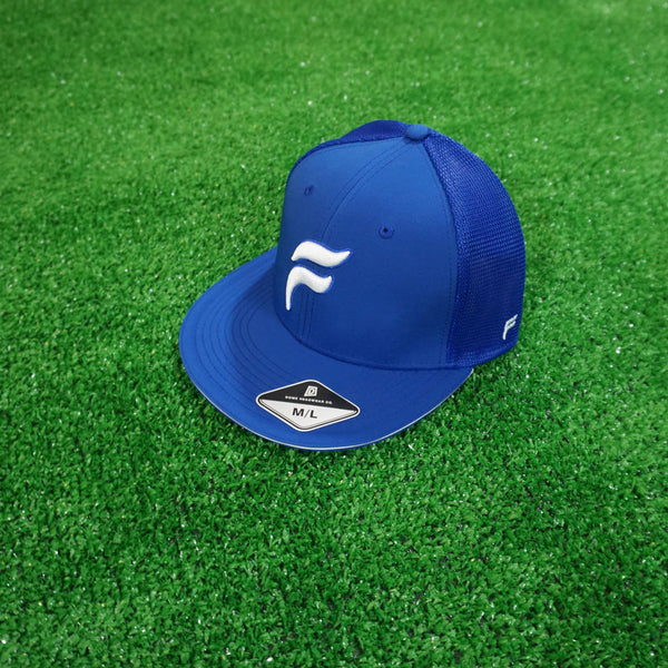 Blue and White F Logo Outlined Flex-Fit Trucker Hat