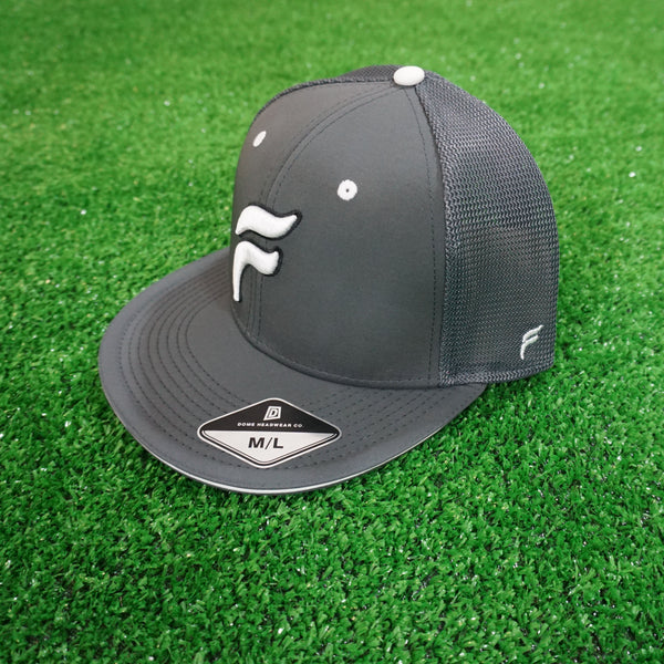 Grey and White F Logo Outlined Flex-Fit Trucker Hat