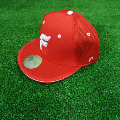 Red and White F Logo Outlined Flex-Fit Trucker Hat