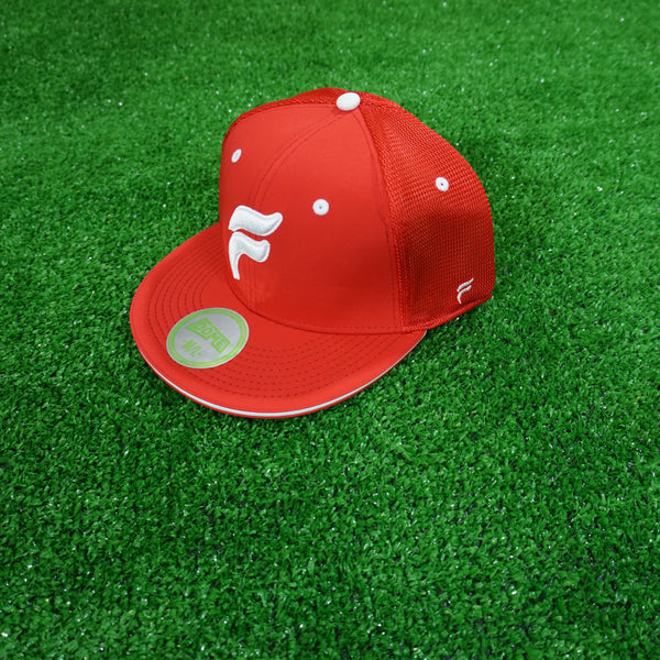 Red and White F Logo Outlined Flex-Fit Trucker Hat