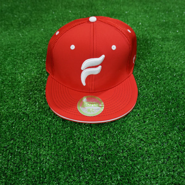 Red and White F Logo Outlined Flex-Fit Trucker Hat