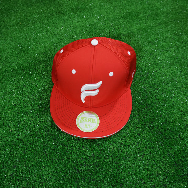 Red and White F Logo Outlined Flex-Fit Trucker Hat